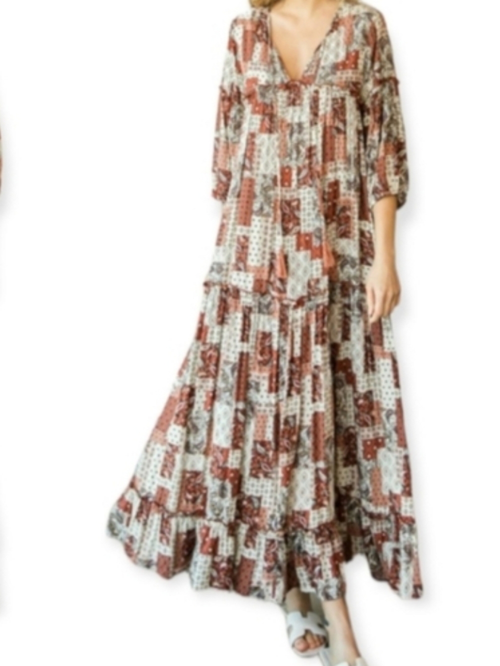 Jodifl Boho Paisley Patchwork Maxi Dress Cabin Cottage Prairie Granny Core